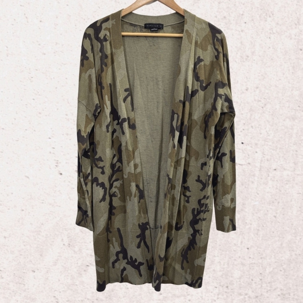 Women's Sanctuary Long Green Camo Cardigan